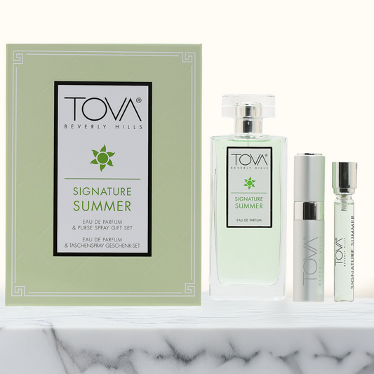 TOVA SIGNATURE SUMMER 3.4 OZ SPRAY+ATOMIZER .33 OZ REFILL – 3 PC SET